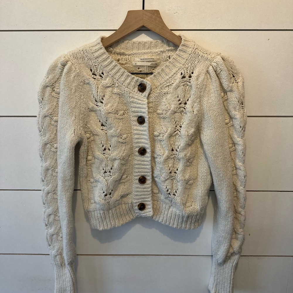 Anthropologie Cream Cable Knit Cardigan